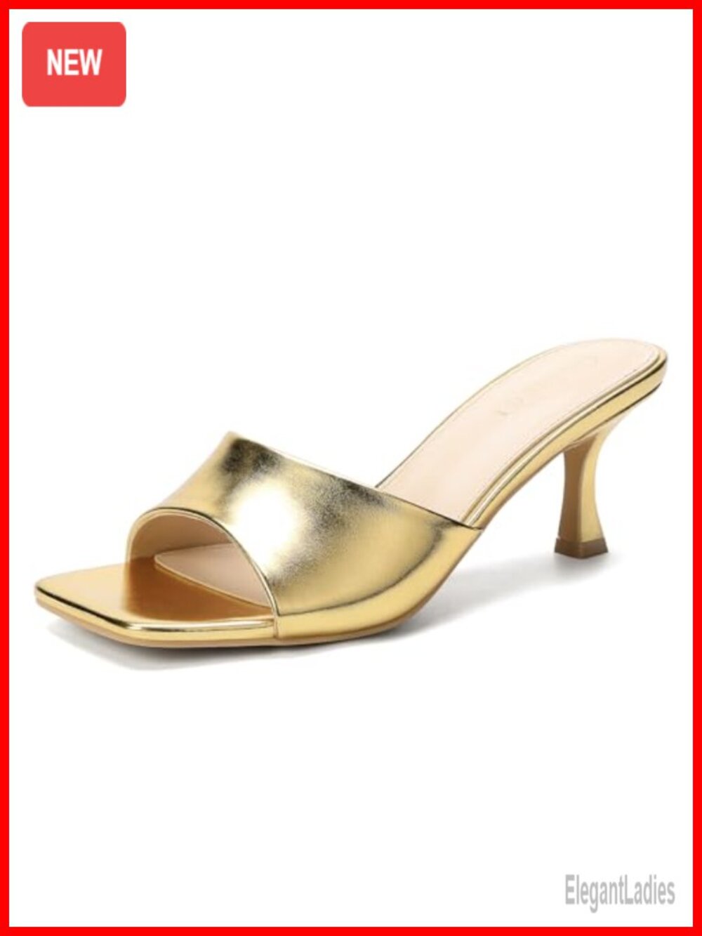 Kitten Heel Square Open Toe Mules Sandals Slip On Heeled Slide